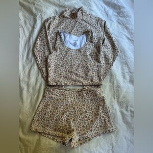 Kavala Collective Cream Boho Floral surf set - cropped rashguard & surf shorts